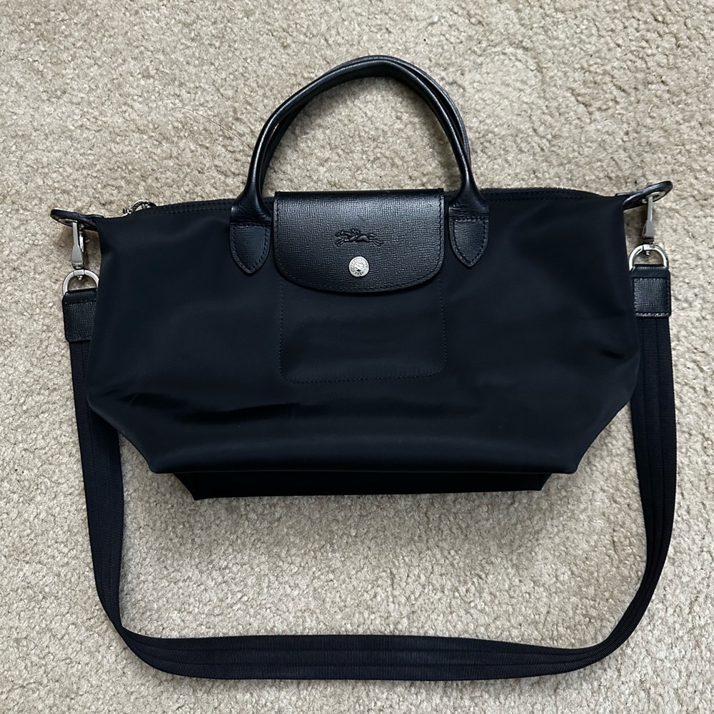 Longchamp Le Pliage Black Neo Small Short Handle